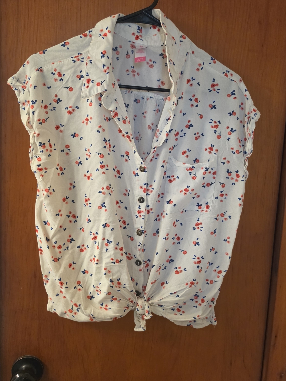 No Boundaries White Button-Up Floral Tie-Front Top